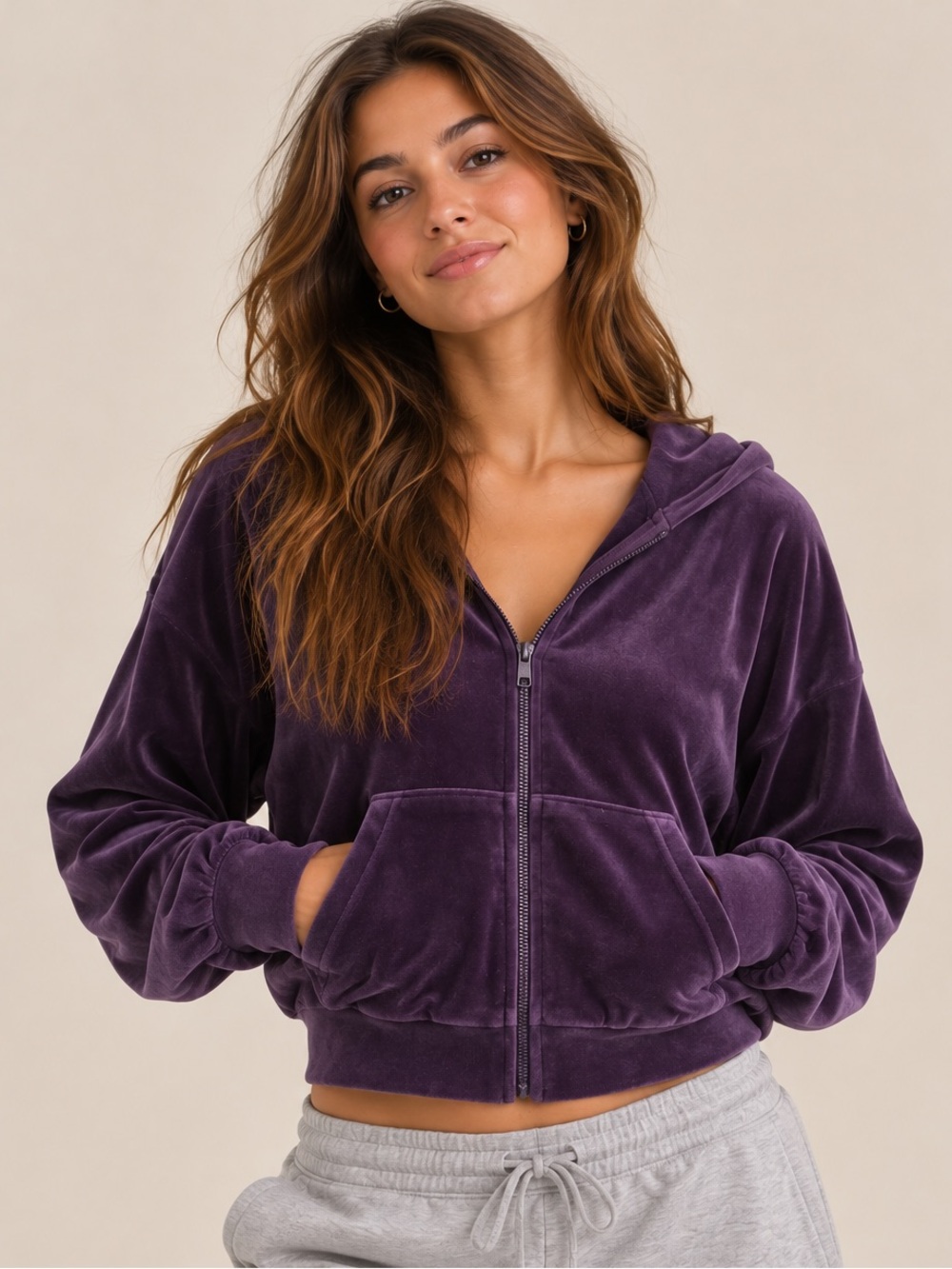 Streetwear Society Velour Zip Hoodie - Dark Purple